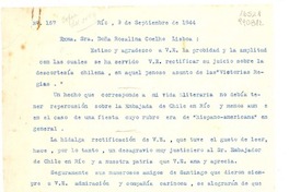 [Carta] 1944 sept. 9, Rio, [Brasil] [a la] Exma. Sra. Doña Rosalina Coelho Lisboa, [Brasil]