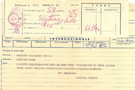 [Telegrama] 1952 nov. 26, [Napoli, Italia] [a] Ministro [de] Relaciones, [La] Moneda, Santiago, Chile