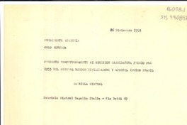 [Telegrama] 1952 dic. 26, Rapallo, Italia [a] Presidente Academia, Oslo, Noruega