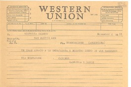 [Telegrama] 1955 nov. 4, Roslyn Harbor, [Estados Unidos] [a] Victoria Ocampo, Buenos Aires, Argentina