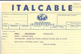 [Telegrama] [1952?], [Nápoles, Italia] [a] [La] Moneda, Santiago, Chile