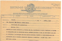 [Telegrama] 1950 abr. 23, Hotel México, Jalapa, [Ver., México] [a] Nazario Ortíz Garza, México D.F.