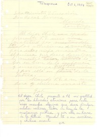 [Telegrama] 1954 oct. 6 [al] Señor Ministro de Educación, Don Oscar Herrera, Moneda, Santiago, [Chile]