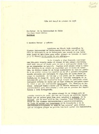 [Carta] 1954 oct. 6, Viña del Mar, [Chile] [al] Sr. Rector de la Universidad de Chile, Don Juan Gómez Millas, Santiago, [Chile]