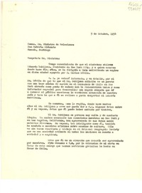 [Carta] 1954 oct. 5 [al] Excmo. Sr. Ministro de Relaciones, Don Roberto Aldunate, Moneda, Santiago, [Chile]