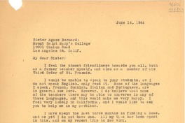 [Carta] 1946 June 14, [Estados Unidos] [a] Sister Agnes Bernard, Los Angeles, California