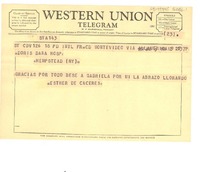 [Telegrama] 1957 jan. 9, Montevideo, [Uruguay] [a] Doris Dana, Hempstead Hospital, New York, [Estados Unidos]
