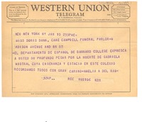 [Telegrama] 1957 jan. 10, New York, [Estados Unidos] [a] Doris Dana, New York, [Estados Unidos]