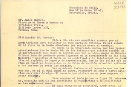 [Carta] Petrópolis, Brasil [a] Sr. James Warner, Director of Havan a Bureau of Worldover Press, Edificio Larrea 328, Habana, Cuba