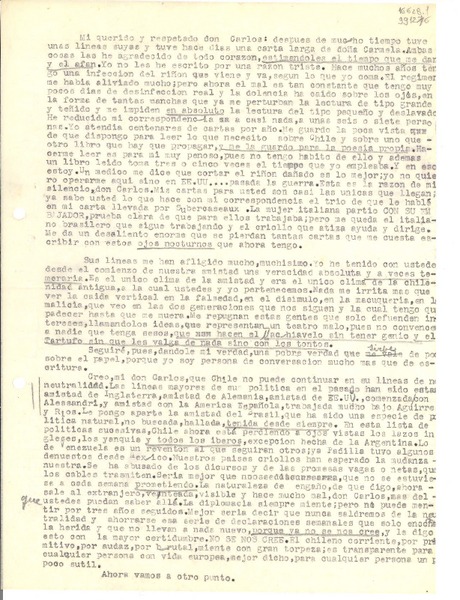 [Carta] 1942 dic. 9, Petrópolis, [Brasil] [a] Mi querido y respetado don Carlos