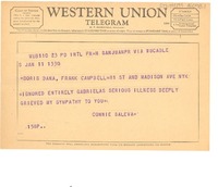 [Telegrama] 1957 jan. 10, San Juan, Puerto Rico [a] Doris Dana, New York, [Estados Unidos]
