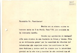[Carta] 1943 jul. 30, Petrópolis, Brasil [a] Honorable Sr. Presidente