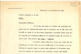 [Carta] 1952 nov. 6, Nápoles, [Italia] [al] Consejo Mundial de la Paz, Praga, [Checoeslovaquia]
