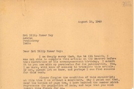[Carta] 1949 Aug. 12, Jalapa, Veracruz, México [a] Sri Dilip Kumar Roy, Ashram, Pondichery, India