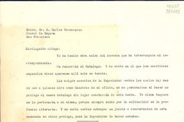 [Carta] [a] Excmo. Sr. D. Carlos Manzanares, Cónsul de España, San Francisco
