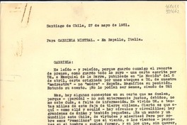 [Carta] 1951 mayo 27, Santiago de Chile [a] Gabriela Mistral, Rapallo, Italia