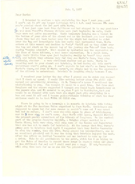 [Carta] 1957 Feb. 5, [Estados Unidos] [a] Dear Doris