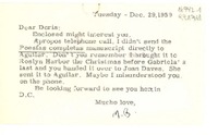 [Carta] 1959 Dec. 29 [a] Dear Doris [Dana]