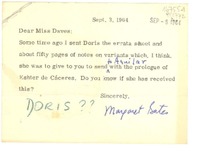 [Tarjeta] 1964 Sept. 3, Washington D. C., [EE.UU.] [a] Dear Miss Daves
