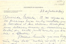 [Carta] 1947 jul. 22, [California, Estados Unidos] [a] Gabriela [Mistral]