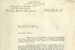 [Carta] 1946 dic. 14, Palacio Nacional, [México] [a] Gabriela Mistral, Monrovia, Cal., E.U.A.