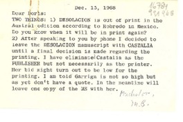 [Carta] 1968 Dec. 15, [EE.UU.] [a] Dear Doris [Dana]