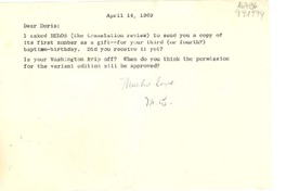 [Carta] 1969 Apr. 14, [EE.UU.] [a] Dear Doris [Dana]