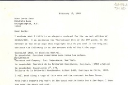 [Carta] 1969 Feb. 10, 5914 Carlton Lane, Bethesda 20016, Maryland, [EE.UU.] [a] Miss Doris Dana, Hildreth Lane, Bridgehampton, N.Y., 11932, [EE.UU.]