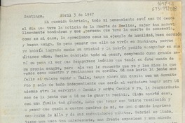 [Carta] 1947 abr. 3, Santiago, [Chile] [a] Gabriela [Mistral]