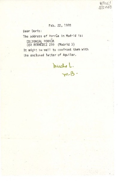 [Carta] 1978 Feb. 22, Bethesda, Maryland, [Estados Unidos] [a] Doris Dana, London, England
