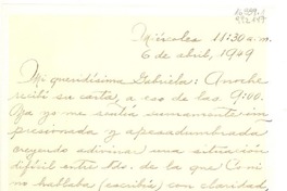 [Carta] 1949 abr. 6 [a] Mi queridísima Gabriela