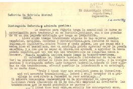 [Carta] 1954 ene. 1, 25 Chamberlain Street, Wells, (Som.), Inglaterra [a la] Señorita Gabriela Mistral, Chile