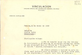 [Carta] 1943 mar. 11, Panamá [a] Señorita Lucila Godoy, Petrópolis