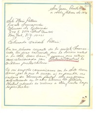 [Carta] 1978 feb. 19, San Juan, Puerto Rico [a] Srta. María Pallais, Revista Fascinación, Oficinas de Redacción, New York