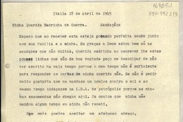 [Carta] 1945, abr. 18 Italia [a] Minha Querida Madrinha de Guerra [Gabriela Mistral]