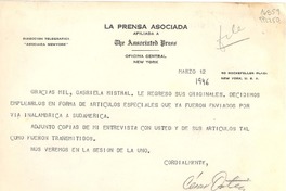 [Carta] 1946 mar. 12, New York, [EE.UU.] [a] Gabriela Mistral
