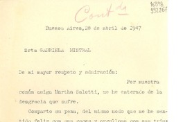 [Carta] 1947 abr. 28, Buenos Aires, [Argentina] [a] Gabriela Mistral