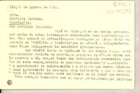 [Tarjeta] 1945 ago. 25, Río [de Janeiro, Brasil] [a] Gabriela Mistral, Petrópolis, [Brasil]