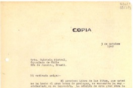 [Carta] 1950 déc. 29, Paris, [Francia] [a] Madame Gabriela Mistral, Consulado de Chile, Veracruz, Mexique
