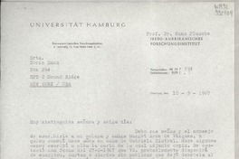 [Carta] 1967 mar. 10, Hamburg, [Alemania] [a] Doris Dana, Box 284, Pound Ridge, New York