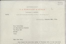 [Carta] 1952 Feb. 19, Stockholm, [Sweden] [a] Miss Doris Dana, co Mme Gabriela Mistral, Via Tasso 220, Naples, Italy