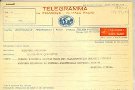 [Telegrama] [1951 nov.?], [Italia?] [a] Ministro Educación, Buenos Aires, Argentina