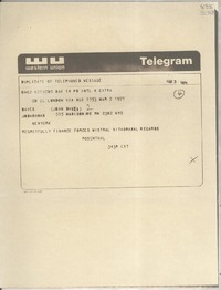 [Telegrama] 1971 Mar. 3, London, [Inglaterra] [a] Joan Daves, New York