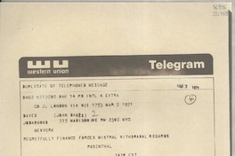 [Telegrama] 1971 Mar. 3, London, [Inglaterra] [a] Joan Daves, New York