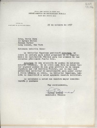 [Carta] 1957 oct. 25, Hato Rey, Puerto Rico [a la] Srta. Doris Dana, 15 Spruce Street, Roslyn Harbor, Long Island, New York, [EE.UU.]