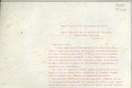 [Carta] 1957 dic. 15, Nueva York, [EE.UU.] [al] Señor Gerente de la Editorial Zig-Zag, don Ramón Zañartu, Santiago, [Chile]