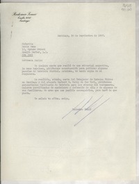 [Carta] 1957 sept. 30, Santiago, [Chile] [a la] Señorita Doris Dana, 15, Spruce Street, Roslyn Harbor, L.I., New York, [EE.UU.]