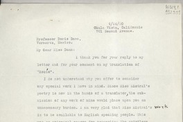 [Carta] 1950 Sept. 24, Chula Vista, California, [Estados Unidos] [a] Professor Doris Dana, Veracruz, México