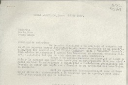 [Carta] 1967 ene. 18, San Antonio 427 2° Piso, Ofc Partes, Santiago, Chile [a la] Señorita Doris Dana, Pound Ridge, [EE.UU.]