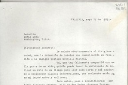 [Carta] 1989 mayo 12, Valdivia, [Chile] [a] Señorita Doris Dana, Washington, U. S. A.